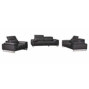 Pemberly Row Genuine Italian Leather Upholstered Sofa Set in Dark Gray