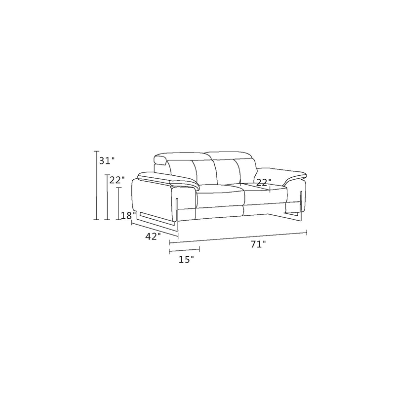 Pemberly Row Genuine Italian Leather Sofa & Loveseat Set in Dark Gray