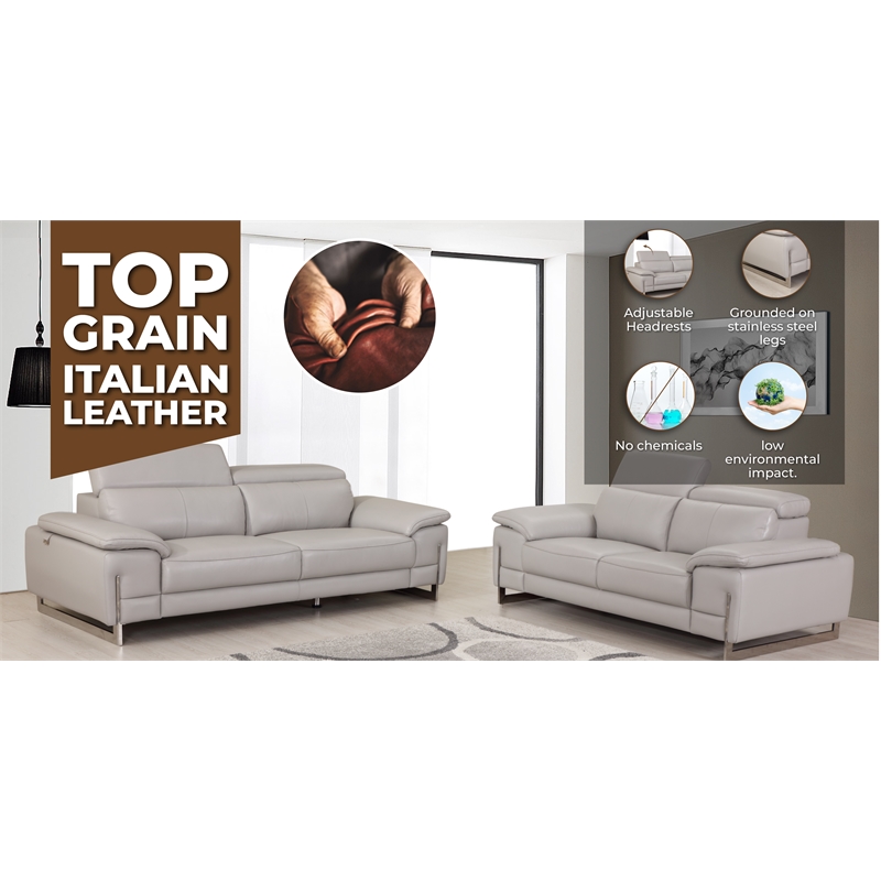 Pemberly Row Genuine Italian Leather Sofa & Loveseat Set in Dark Gray