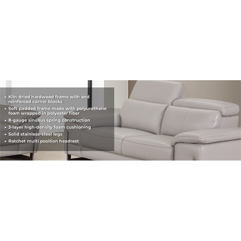 Pemberly Row Genuine Italian Leather Sofa & Loveseat Set in Dark Gray
