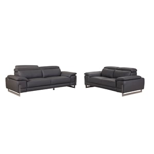 Pemberly Row Genuine Italian Leather Sofa & Loveseat Set in Dark Gray