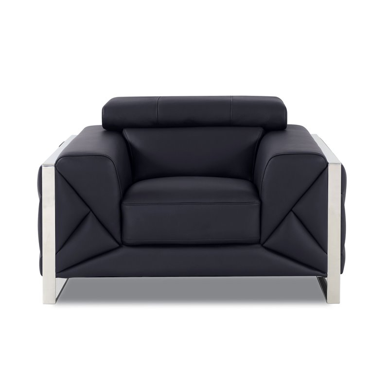 Pemberly Row Modern Genuine Italian Leather Upholstered Sofa Set in Black