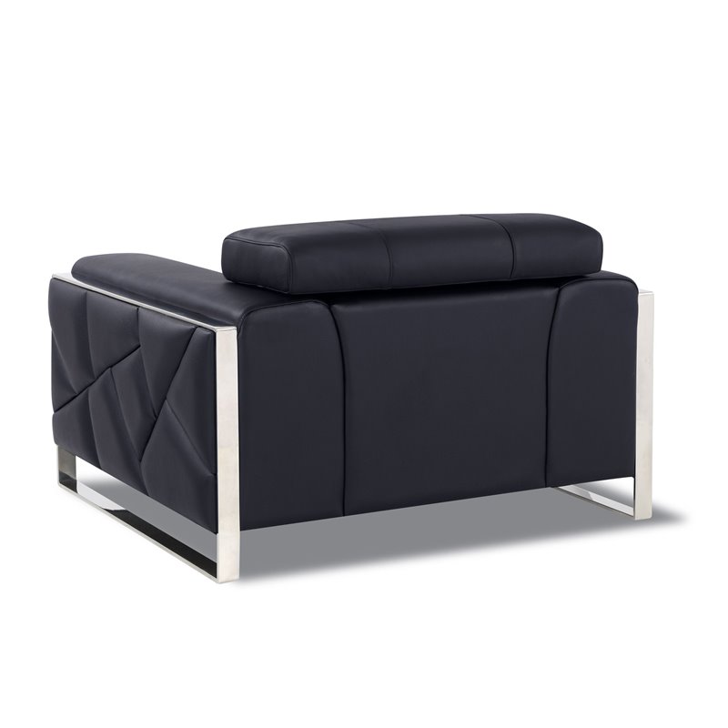Pemberly Row Modern Genuine Italian Leather Upholstered Sofa Set in Black