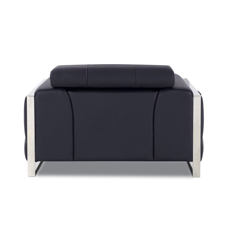 Pemberly Row Modern Genuine Italian Leather Upholstered Sofa Set in Black