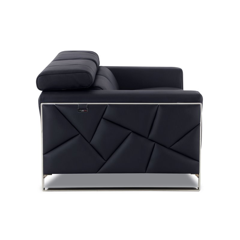 Pemberly Row Modern Genuine Italian Leather Upholstered Sofa Set in Black