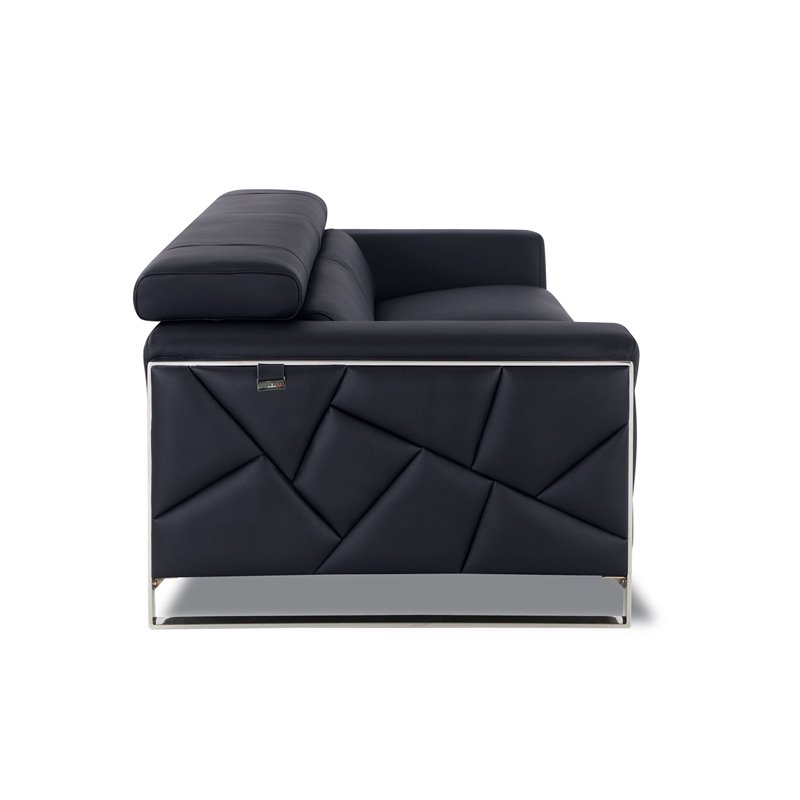 Pemberly Row Modern Genuine Italian Leather Upholstered Sofa Set in Black
