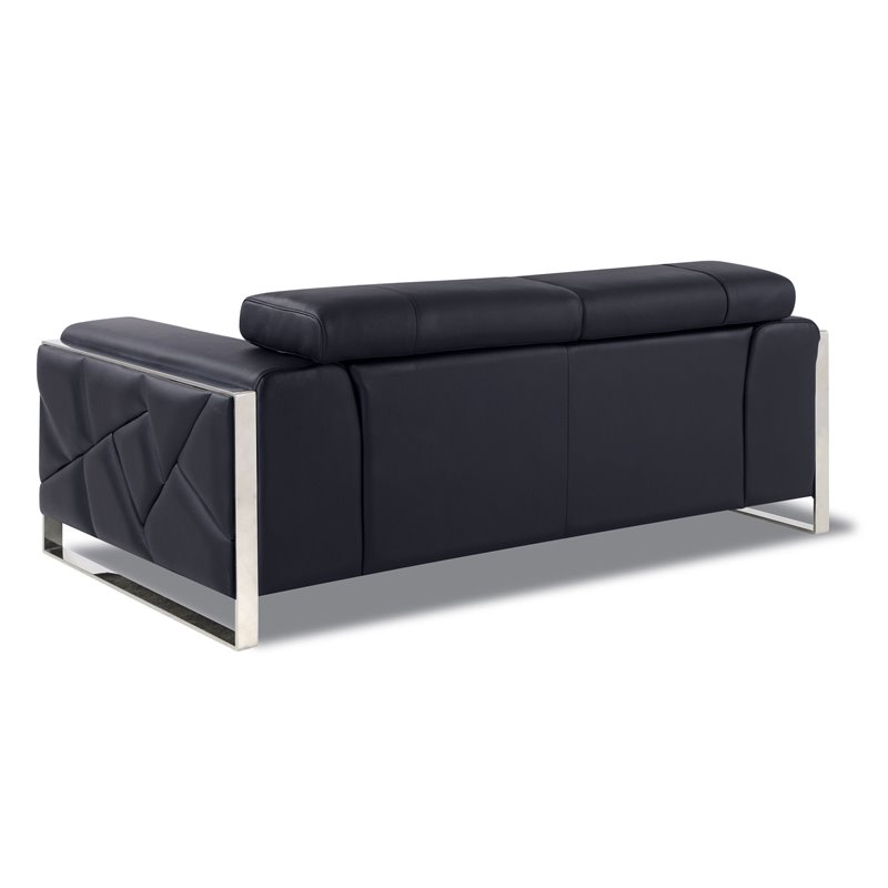 Pemberly Row Modern Genuine Italian Leather Upholstered Sofa Set in Black