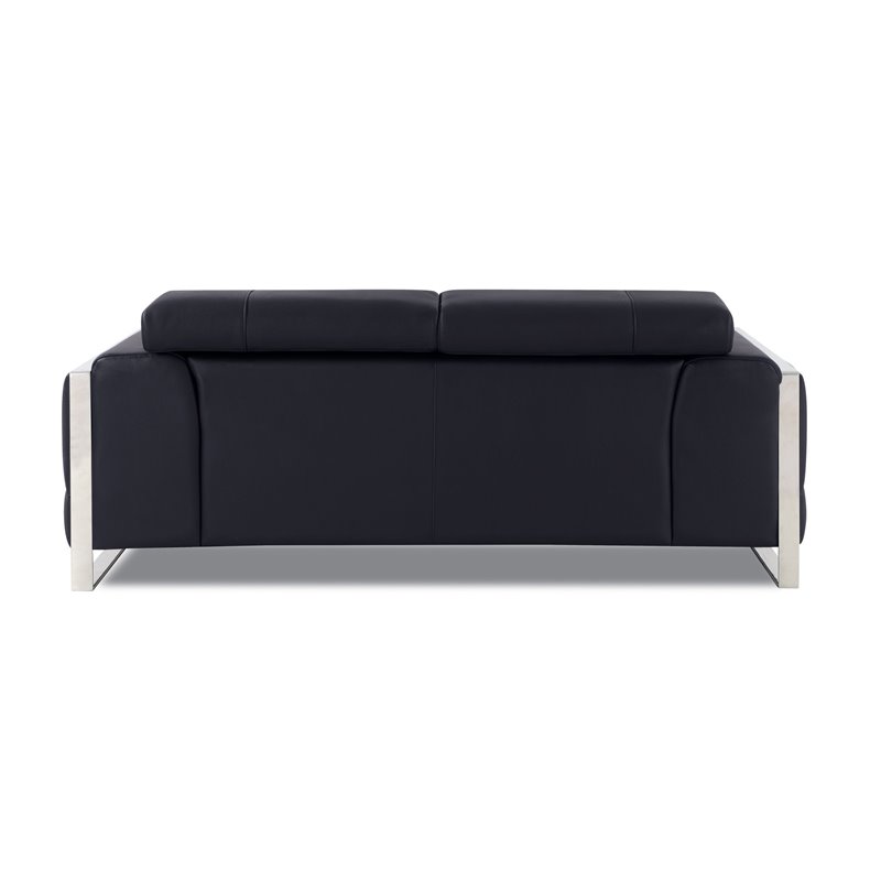 Pemberly Row Modern Genuine Italian Leather Upholstered Sofa Set in Black