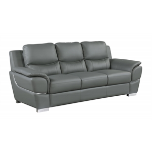 Pemberly Row 85&quot Contemporary Leather Upholstered Sofa in Gray