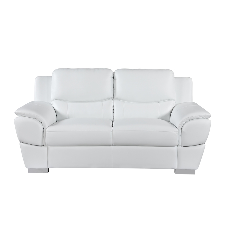 Pemberly Row Contemporary Leather Upholstered Sofa Set in White