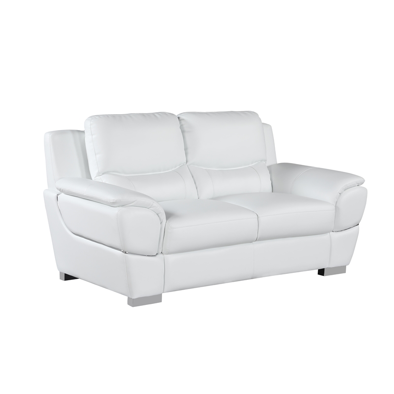 Pemberly Row Contemporary Leather Upholstered Sofa Set in White