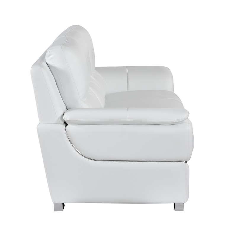 Pemberly Row Contemporary Leather Upholstered Sofa Set in White
