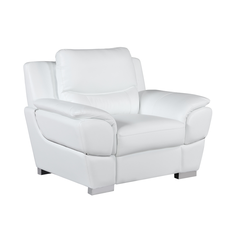 Pemberly Row Contemporary Leather Upholstered Sofa Set in White