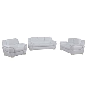 Pemberly Row Contemporary Leather Upholstered Sofa Set in White