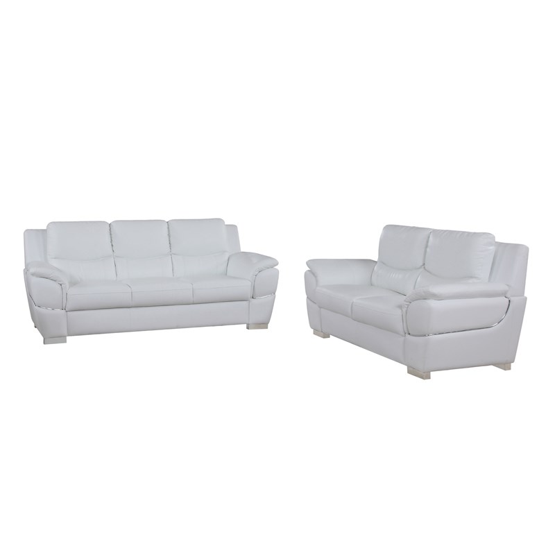 Pemberly Row Modern Leather Upholstered Sofa & Loveseat Set in White