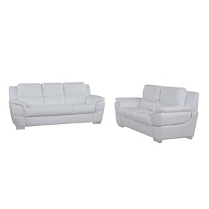 Pemberly Row Modern Leather Upholstered Sofa & Loveseat Set in White