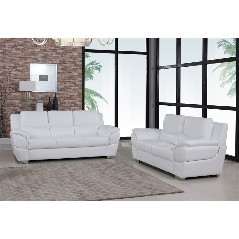 Pemberly Row Modern Leather Upholstered Sofa & Loveseat Set in White