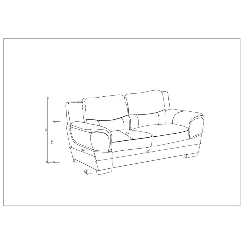 Pemberly Row Modern Leather Upholstered Sofa & Loveseat Set in White
