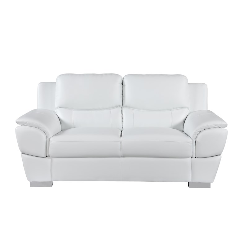 Pemberly Row Modern Leather Upholstered Sofa & Loveseat Set in White