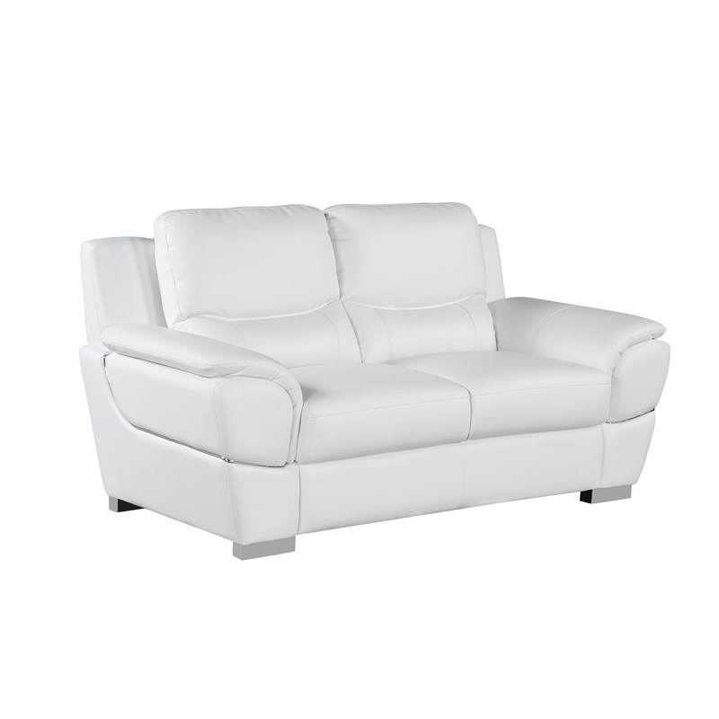 Pemberly Row Modern Leather Upholstered Sofa & Loveseat Set in White