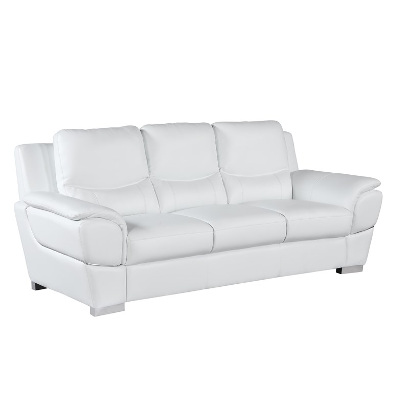 Pemberly Row Modern Leather Upholstered Sofa & Loveseat Set in White