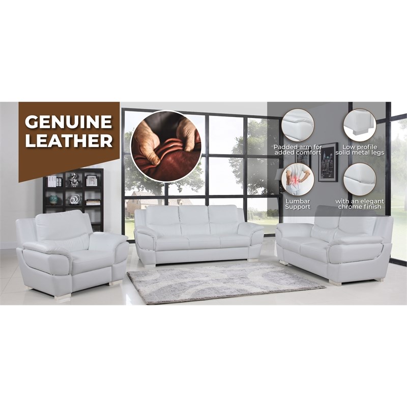 Pemberly Row Modern Leather Upholstered Sofa & Loveseat Set in White