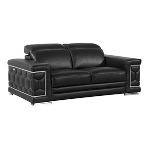 Pemberly Row 71&quot Modern Genuine Italian Leather Loveseat in Black