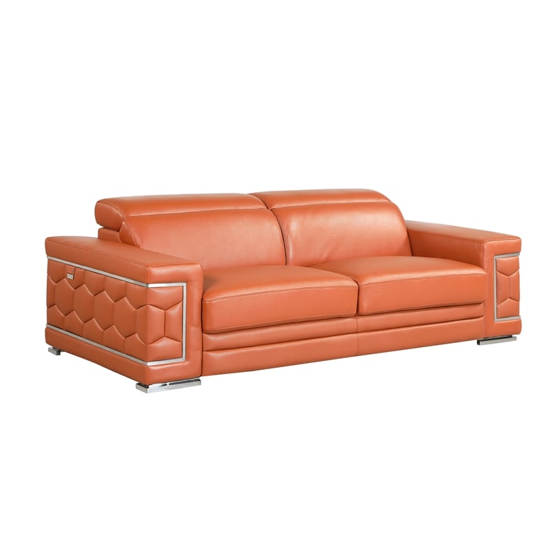 Pemberly Row Genuine Italian Leather Sofa and Loveseat Set in Camel Brown