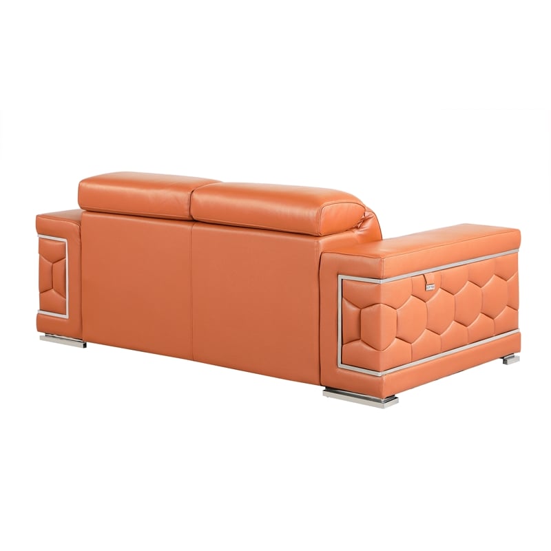 Pemberly Row Genuine Italian Leather Sofa and Loveseat Set in Camel Brown