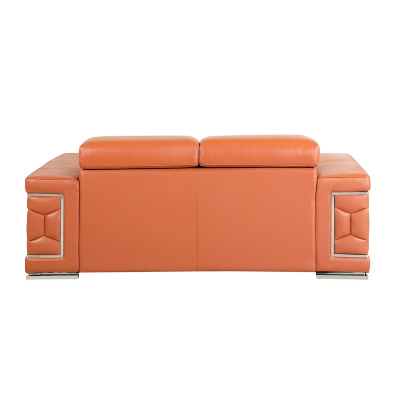 Pemberly Row Genuine Italian Leather Sofa and Loveseat Set in Camel Brown