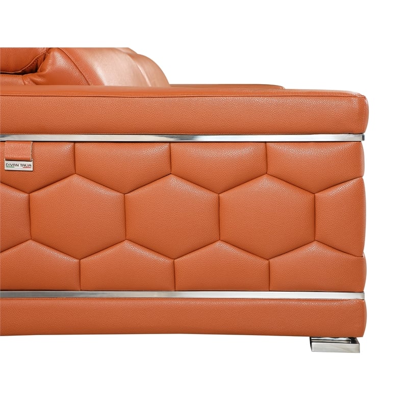 Pemberly Row Genuine Italian Leather Sofa and Loveseat Set in Camel Brown