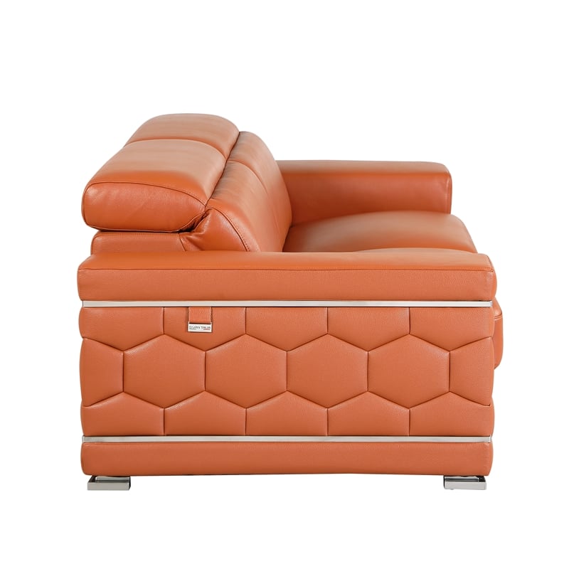Pemberly Row Genuine Italian Leather Sofa and Loveseat Set in Camel Brown
