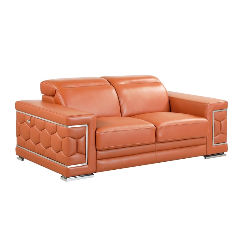 Pemberly Row Genuine Italian Leather Sofa and Loveseat Set in Camel Brown