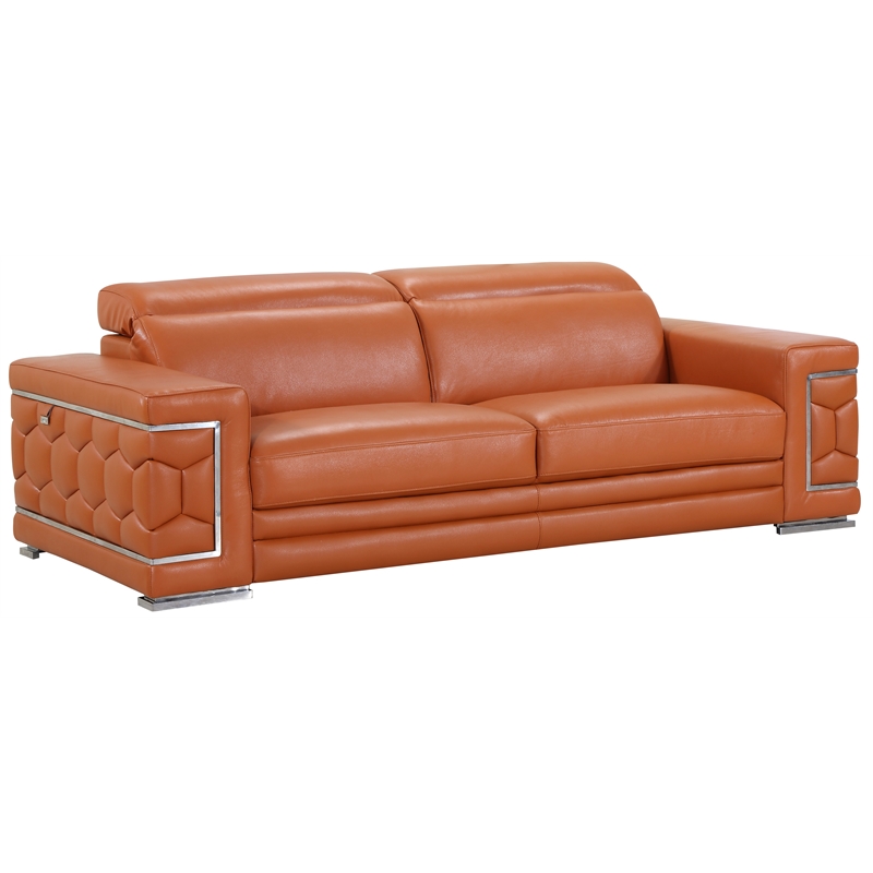 Pemberly Row Genuine Italian Leather Sofa and Loveseat Set in Camel Brown
