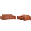 Pemberly Row Genuine Italian Leather Sofa and Loveseat Set in Camel Brown