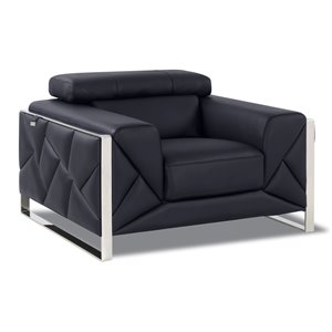 Pemberly Row 18.5&quot Modern Genuine Italian Leather Chair in Black