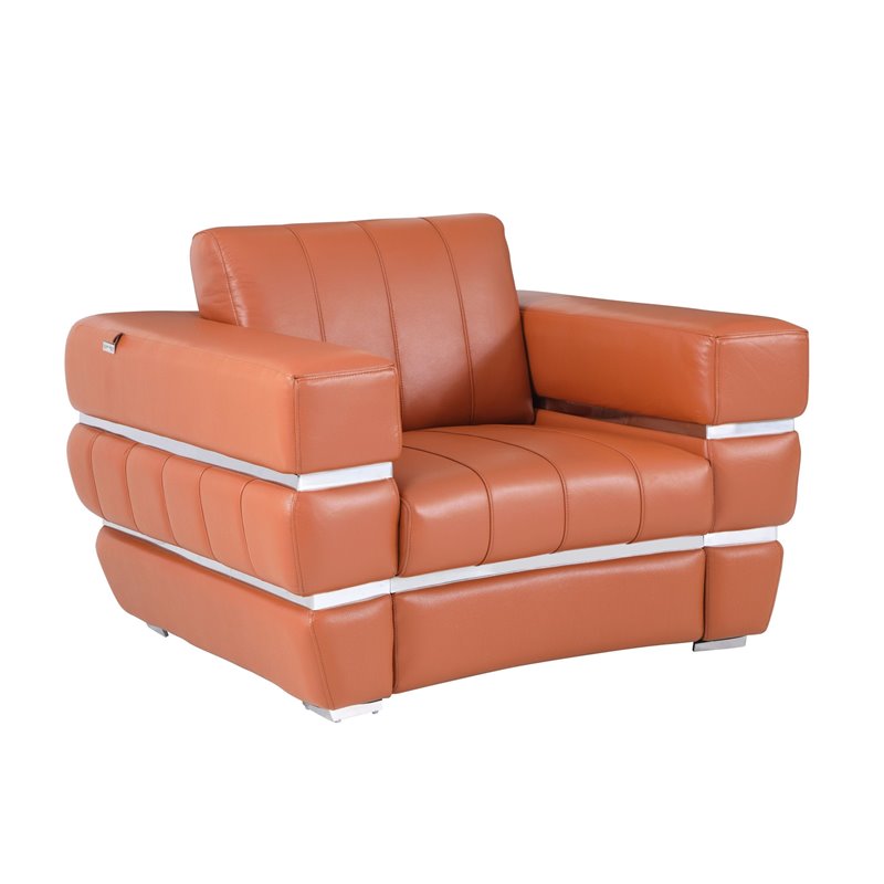 Pemberly Row Modern Italian Leather Upholstered Sofa Set in Camel Brown