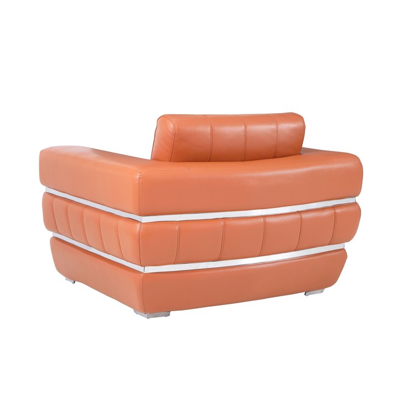 Pemberly Row Modern Italian Leather Upholstered Sofa Set in Camel Brown
