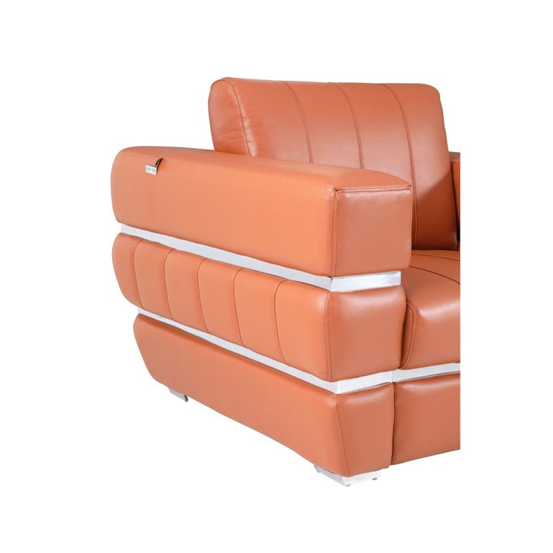 Pemberly Row Modern Italian Leather Upholstered Sofa Set in Camel Brown