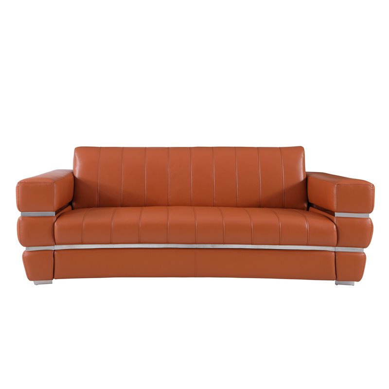Pemberly Row Modern Italian Leather Upholstered Sofa Set in Camel Brown