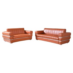 Pemberly Row Modern Italian Leather Sofa and Loveseat Set in Brown