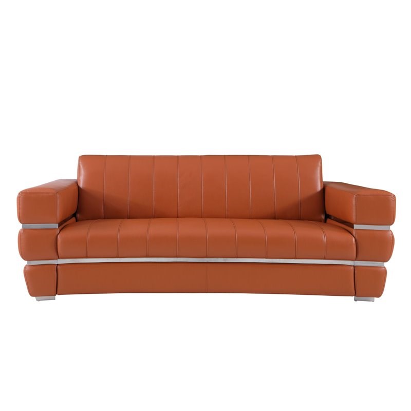 Pemberly Row Modern Italian Leather Sofa and Loveseat Set in Brown