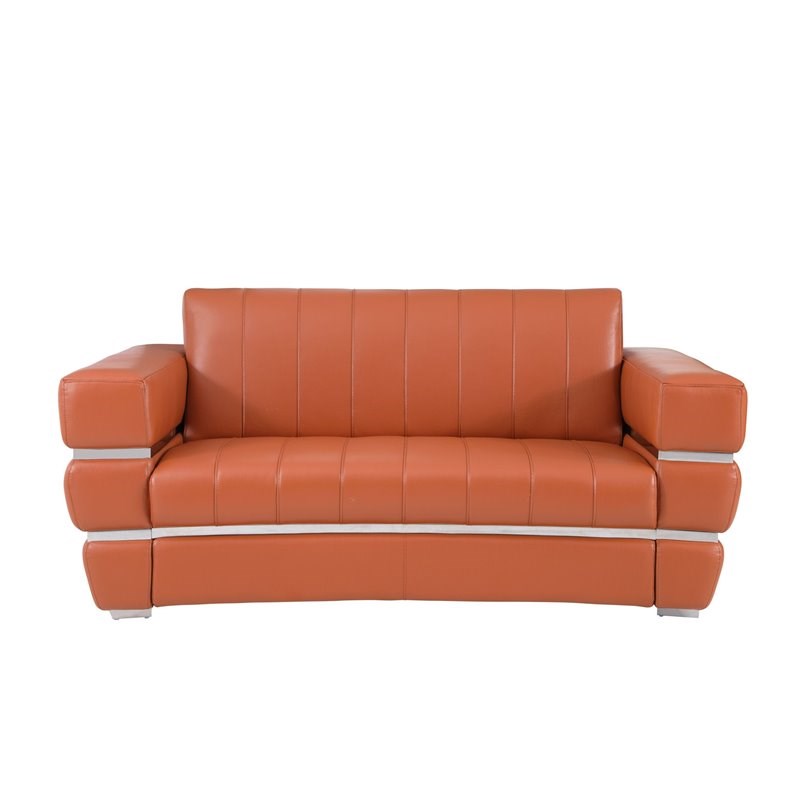 Pemberly Row Modern Italian Leather Sofa and Loveseat Set in Brown