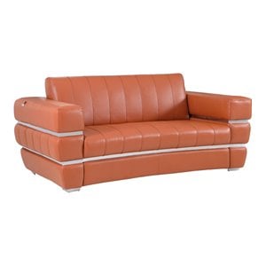 Pemberly Row 75&quot Genuine Italian Leather Loveseat in Camel Brown