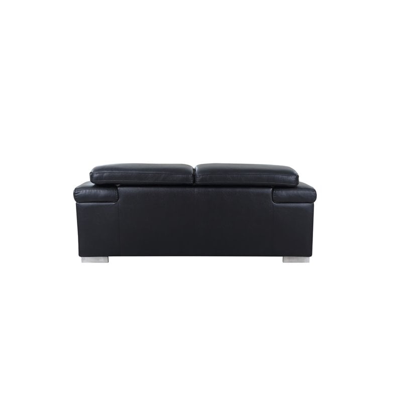 Pemberly Row Genuine Italian Leather Upholstered Sofa Set in Black
