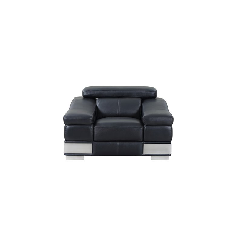 Pemberly Row Genuine Italian Leather Upholstered Sofa Set in Black