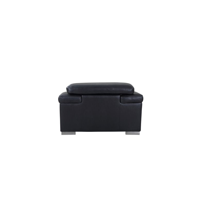 Pemberly Row Genuine Italian Leather Upholstered Sofa Set in Black