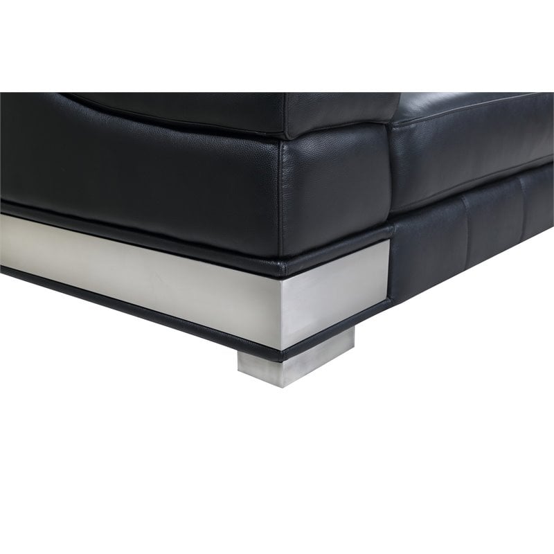 Pemberly Row Genuine Italian Leather Upholstered Sofa Set in Black