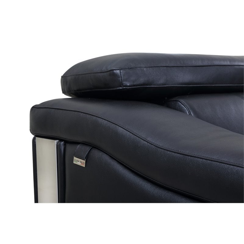 Pemberly Row Genuine Italian Leather Upholstered Sofa Set in Black