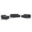 Pemberly Row Genuine Italian Leather Upholstered Sofa Set in Black